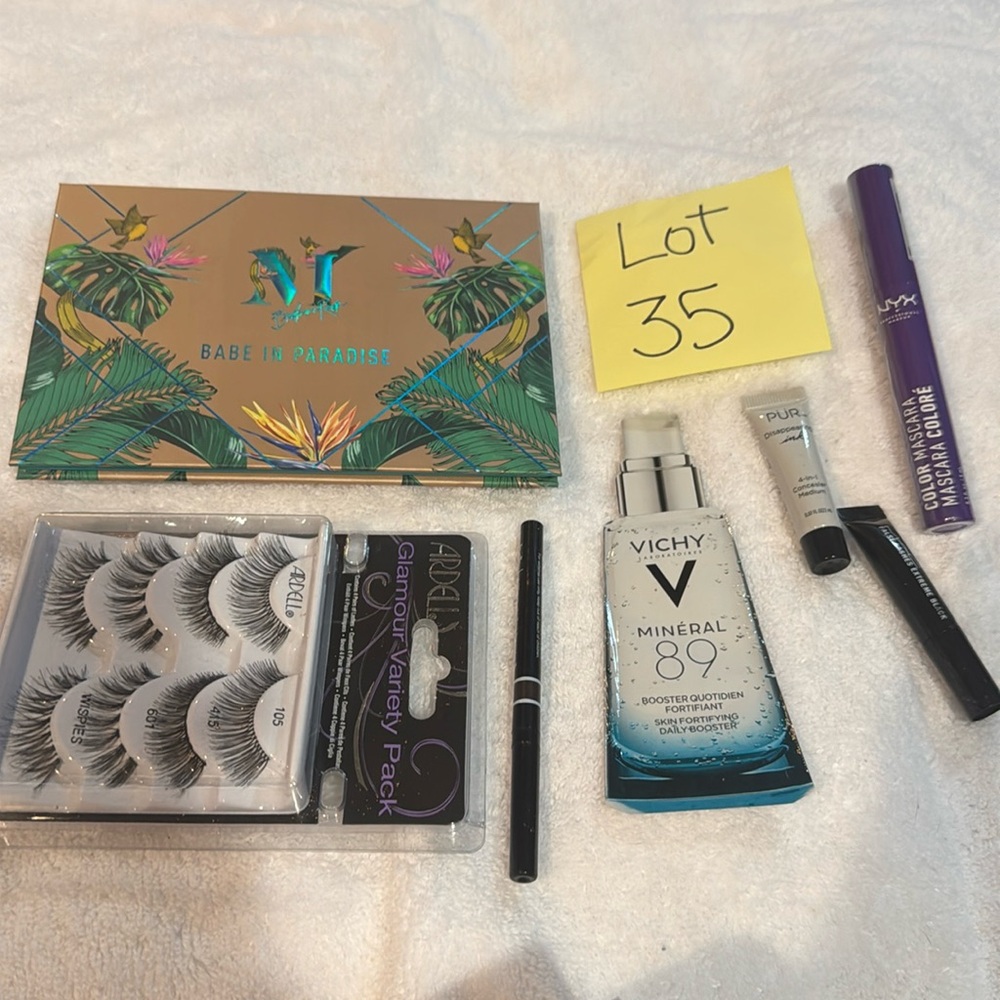 NEW Makeup 7pc Lot #35 Morphe Highlighter Palette Lashes NYX Vichy PUR #35